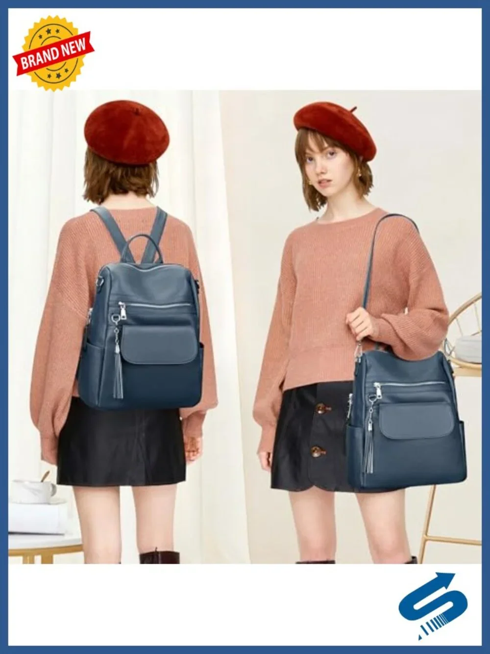 Genuine Leather Convertible Backpack Purse for Women with Tassel Accent,